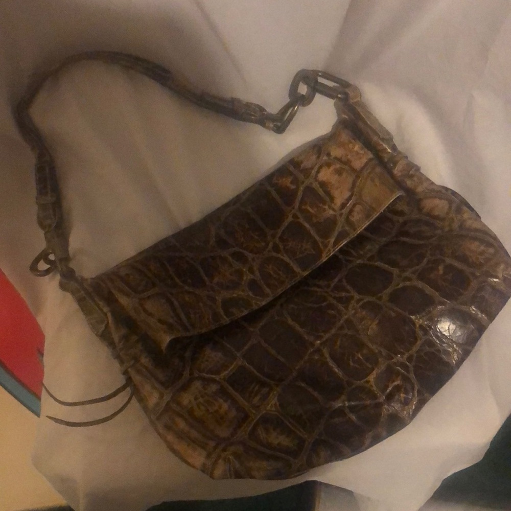 ROBERT Pietri Leather Large Crocodile Flap Over Hobo Bag